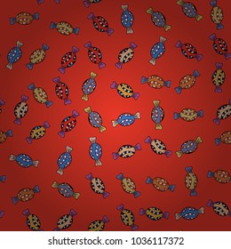 Wrapping paper for Christmas gifts. Christmas vector seamless pattern with candies on red, black and blue background. New year Vector illustration.