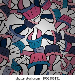 Wrapping paper. Cupcake seamless pattern. Cute birthday background on blue, pink and white. Sweets background design. Vector illustration.