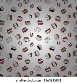 Wrapping paper. For food poster design on white, neutral and black. Seamless with cupcakes. Vector illustration.