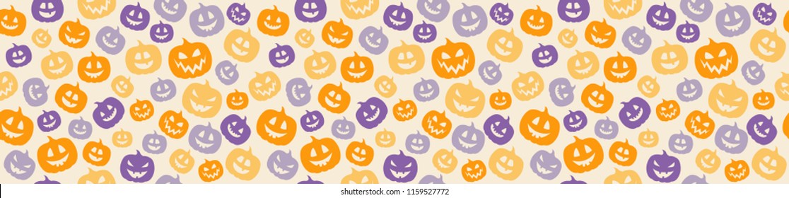 Wrapping paper with funny jack o lanterns. Vector.