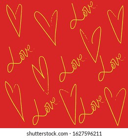 wrapping paper, pattern, background for valentines day yellow hearts and the inscription i love you on red background