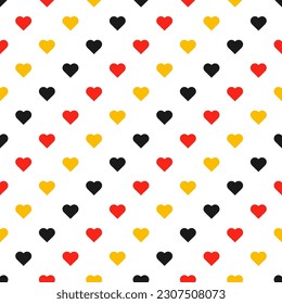 Wrapping paper pattern with black, red and yellow diagonally hearts. Octoberfest background. Bavarian diamond wallpaper. Vector illustration. Oktoberfest seamless background. Germany holiday print.