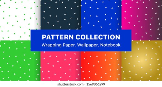 wrapping paper Pattern template collection. Set of Triangle Geometric shape; isolated on colorful gradient background for website, retro wallpaper, fashion products,notebook printing, packaging.EPS 10