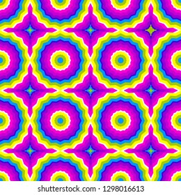 Wrapping paper with rainbow stars. Optical expansion illusion. Seamless pattern.