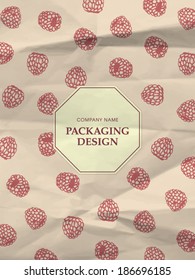 Wrapping paper with raspberries on crumpled paper texture - vintage background, eps10