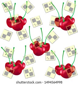 wrapping paper with realistic cherry. vector illustration. packaging paper with cherry vector illustration. packing paper with realistic cherry vector illustration.