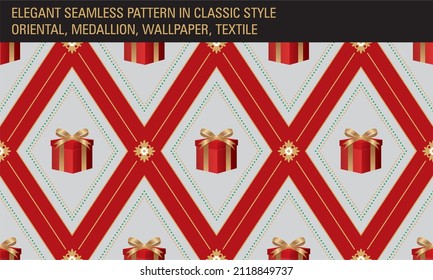 Wrapping paper with red presents, gifts. Seamless pattern. Vector illustration. EPS10.