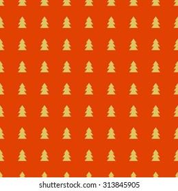 Wrapping paper seamless background for holiday celebration. Gold Christmas tree on a red background. Give a gifts for happy new year 2016