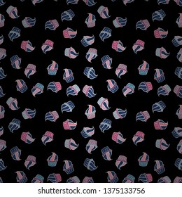 Wrapping paper. Seamless with cupcake. For food poster design on white, blue and black. Vector illustration.