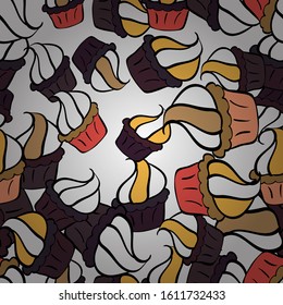 Wrapping paper. Seamless with cupcake. Vector illustration. For food poster design on white, brown and black.