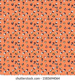 Wrapping paper. Seamless with cupcakes. For food poster design on black, orange and white. Vector illustration.