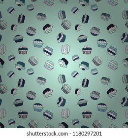 Wrapping paper. Seamless with cupcakes. Vector illustration. For food poster design on neutral, white and gray.