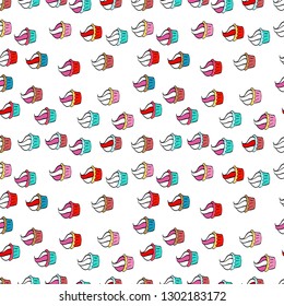 Wrapping paper. Seamless pattern with cakes. Nice birthday background on white, black and pink. Vector illustration.