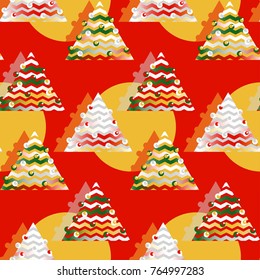 wrapping paper seamless pattern with christmas trees in red