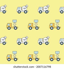 Wrapping paper - Seamless pattern of crane and mixer truck symbols for vector graphic design