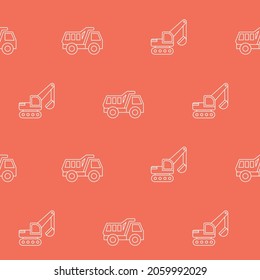 Wrapping paper - Seamless pattern of dump truck and excavator symbols for vector graphic design