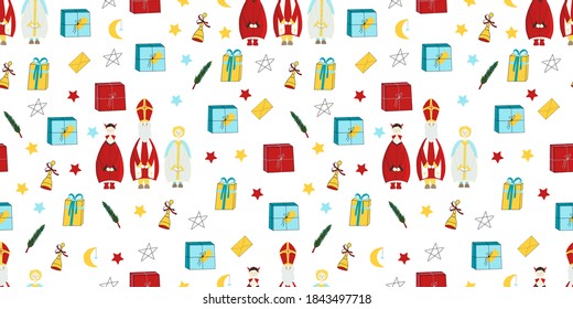 Wrapping paper, seamless pattern for saint nicholas day. Vector illustration.