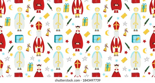 Wrapping paper, seamless pattern for saint nicholas day. Vector illustration.