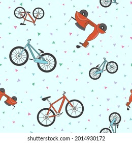 Wrapping paper - Seamless pattern of scooter and bicycle symbols for vector graphic design