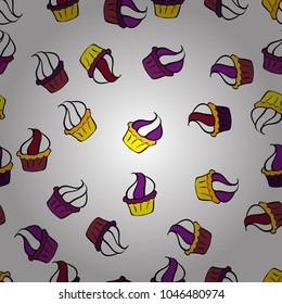 Wrapping paper. Seamless pattern with sweet desserts. Cream. White, black and purple color. Vector illustration. Endless pattern, white, black and purple background.