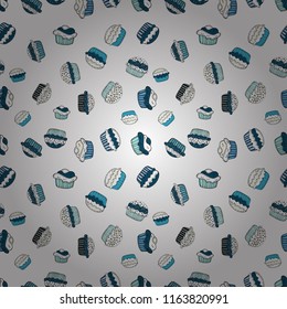 Wrapping paper. Seamless pattern with sweet desserts. White, blue and neutral color. Endless pattern, white, blue and neutral background. Cream. Vector illustration.