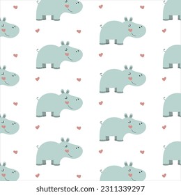 Wrapping paper - Seamless pattern of symbols hippopotamus and heart for vector graphic design

