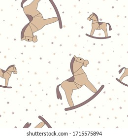 Wrapping paper - Seamless pattern of toy horse  and cartoon animal for vector graphic design