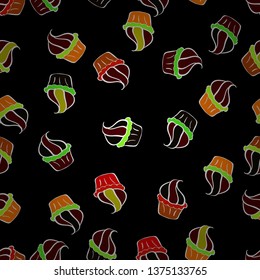 Wrapping paper. Sweets background design. Vector illustration. Cupcake seamless pattern. Cute birthday background on black, brown and white.