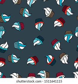 Wrapping paper. Vector illustration. For food poster design on white, blue and green. Seamless with cupcakes.