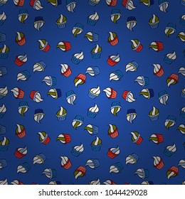 Wrapping paper. Vector illustration. Seamless pattern of cupcakes on a blue, white and black background.