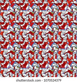 Wrapping paper. Vector illustration. Seamless pattern of cupcakes on a white, red, black, blue and neutral background.