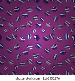 Wrapping paper. Vector illustration. Seamless with cupcake. For food poster design on purple, white and violet.