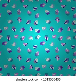 Wrapping paper. Vector illustration. Seamless with cupcake. For food poster design on violet, white and blue.