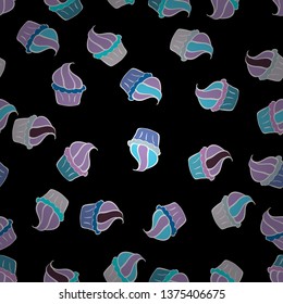 Wrapping paper. Vector illustration. Seamless with cupcakes. For food poster design on black, neutral and blue.
