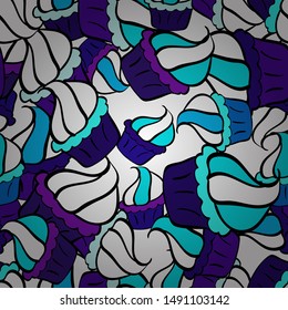 Wrapping paper. Vector illustration. Seamless pattern of cupcakes on a black, blue and white background.