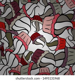 Wrapping paper. Vector illustration. Seamless pattern of cupcakes on a gray, white and black background.