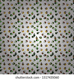Wrapping paper. Vector illustration. Seamless pattern with cakes. Nice birthday background on gray, white and green.