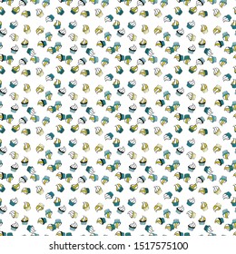 Wrapping paper. Vector illustration. Seamless with cupcakes. For food poster design on gray, white and blue.