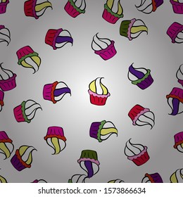 Wrapping paper. Vector illustration. Seamless pattern of cupcakes on a white, magenta and black background.