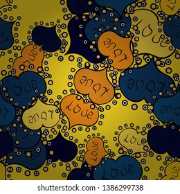 Wrapping paper. Vector illustration. Sketch heart elements on yellow, blue and black colors. Valentine':s day. Seamless love pattern. Love repeated backdrop for girl, textile, clothes.