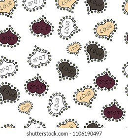Wrapping paper. Vector. Seamless Love doodle romantic background vector with hearts. Wedding and invatation card concept. Drawing in sketch style on white, black, brown, beige and gray colors.