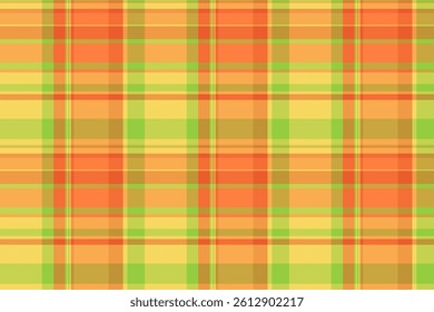 Wrapping pattern check textile, asymmetric seamless background texture. Minimal plaid fabric vector tartan in orange and amber colors palette.