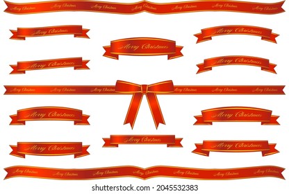 Wrapping ribbon with Merry Christmas text, red with gold lines