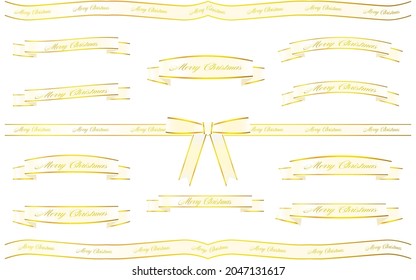 Wrapping ribbon with Merry Christmas text, white with gold lines