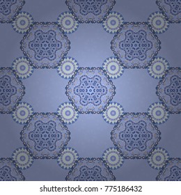 Wrapping and scrapbook paper. Gray, violet and blue abstract seamless pattern, Indian ornament. Print for fabric or textile. Vector floral mandala.