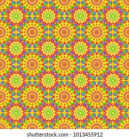 Wrapping and scrapbook paper. Vector floral mandala. Yellow, neutral and green abstract seamless pattern, Indian ornament. Print for fabric or textile.