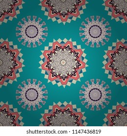 Wrapping and scrapbook paper. Vector floral mandala. Print for fabric or textile. Blue, gray and beige abstract seamless pattern, Indian ornament.