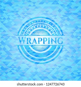 Wrapping sky blue emblem with triangle mosaic background