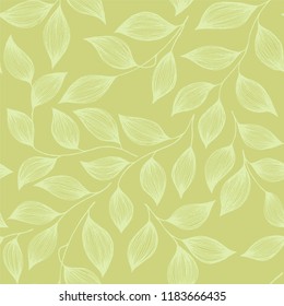 Wrapping tea leaves organic seamless pattern vector. Decorative tea plant bush green leaves floral fabric ornament print. Herbal sketchy repeating background pattern with nature elements.