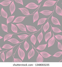 Wrapping tea leaves organic seamless pattern vector. Decorative tea plant bush pink leaves floral fabric ornament design. Herbal sketchy floral seamless pattern background.